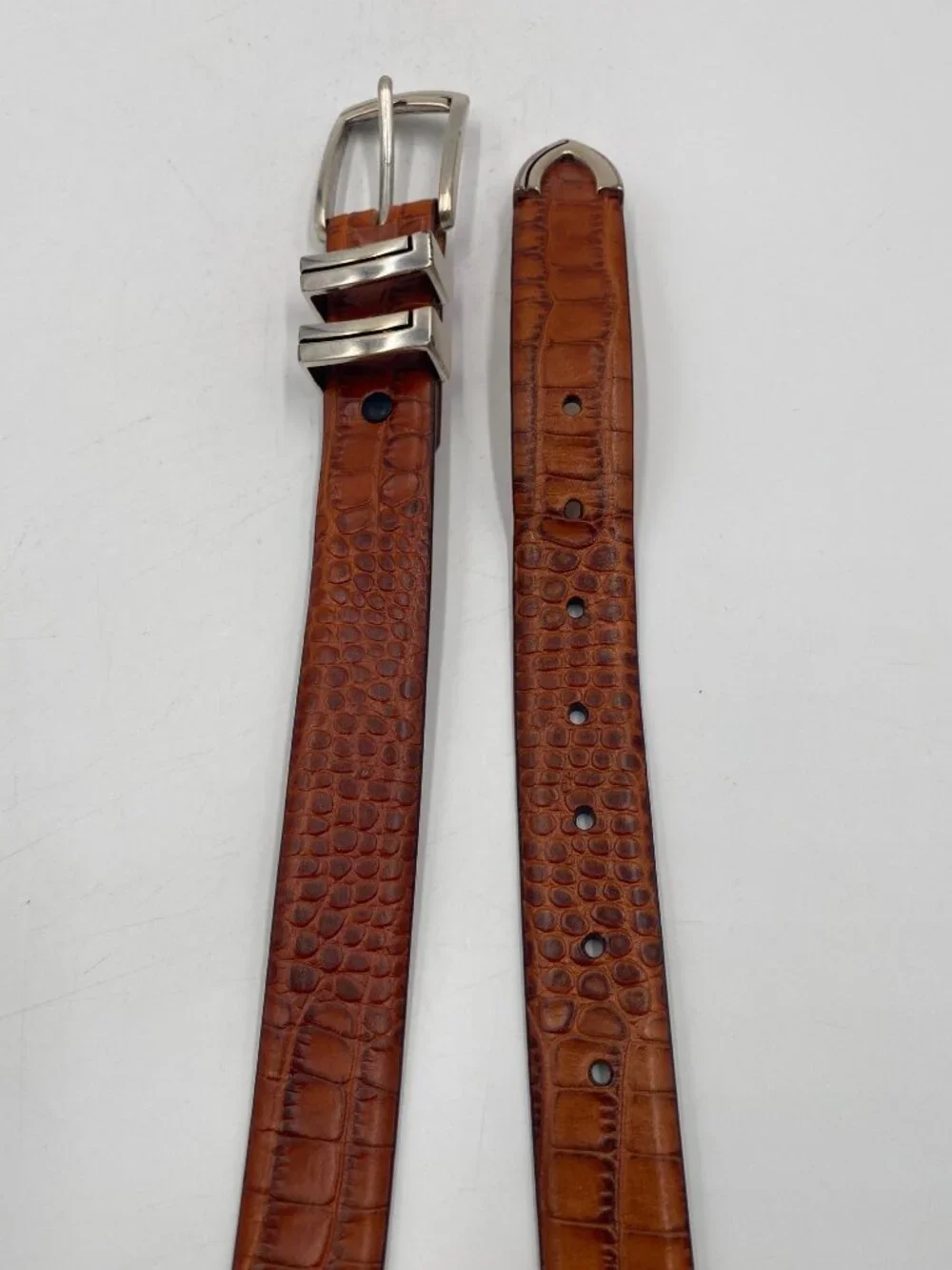 Belts.com Brown Italian Calfskin Leather Croc Alligator Print Belt Size 34 1